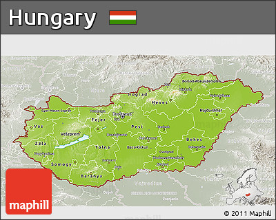 Physical 3D Map of Hungary, lighten, semi-desaturated