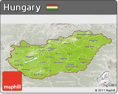 Physical 3D Map of Hungary, lighten, semi-desaturated