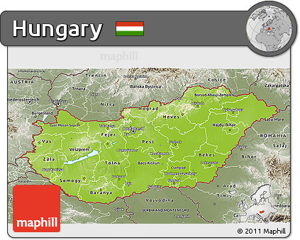 Physical 3D Map of Hungary, semi-desaturated