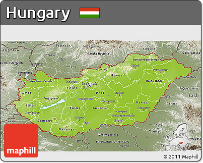 Physical 3D Map of Hungary, semi-desaturated