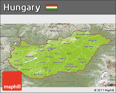 Physical 3D Map of Hungary, semi-desaturated
