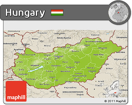 Physical 3D Map of Hungary, shaded relief outside