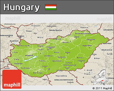 Physical 3D Map of Hungary, shaded relief outside