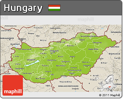 Physical 3D Map of Hungary, shaded relief outside