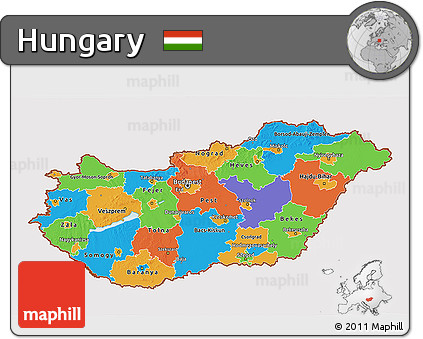 Political 3D Map of Hungary, cropped outside