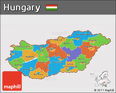 Political 3D Map of Hungary, cropped outside