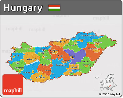 Political 3D Map of Hungary, cropped outside