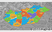 Political 3D Map of Hungary, desaturated