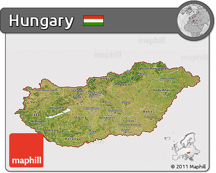 Satellite 3D Map of Hungary, cropped outside