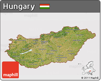 Satellite 3D Map of Hungary, cropped outside