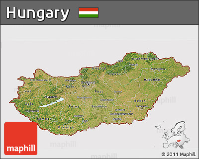 Satellite 3D Map of Hungary, cropped outside