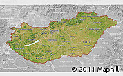 Satellite 3D Map of Hungary, lighten, desaturated