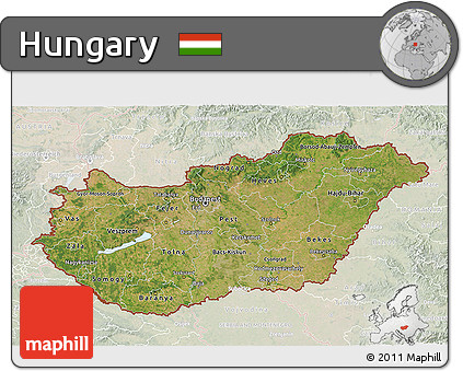 Satellite 3D Map of Hungary, lighten