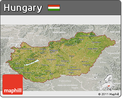 Satellite 3D Map of Hungary, lighten, semi-desaturated