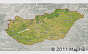 Satellite 3D Map of Hungary, lighten, semi-desaturated