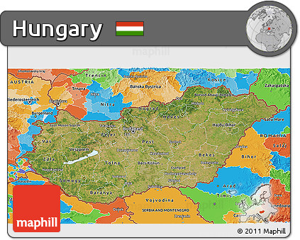 Satellite 3D Map of Hungary, political outside