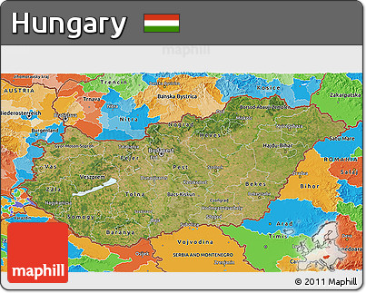 Satellite 3D Map of Hungary, political outside