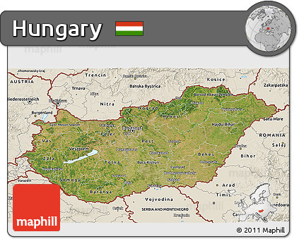 Satellite 3D Map of Hungary, shaded relief outside