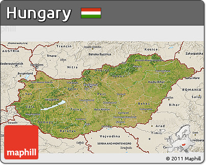 Satellite 3D Map of Hungary, shaded relief outside