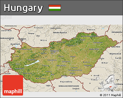Satellite 3D Map of Hungary, shaded relief outside