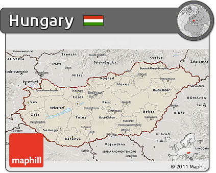 Shaded Relief 3D Map of Hungary, semi-desaturated
