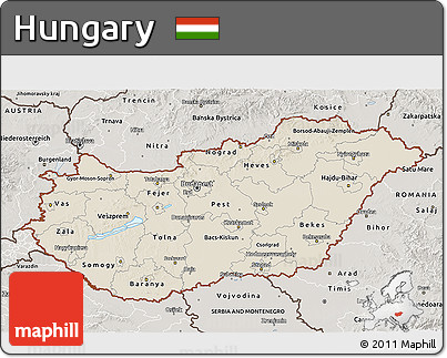 Shaded Relief 3D Map of Hungary, semi-desaturated