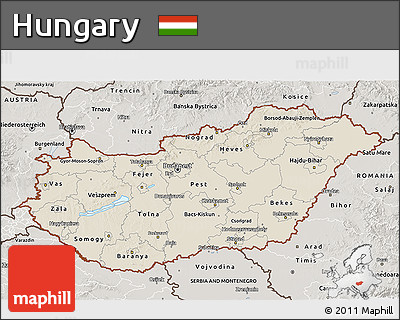 Shaded Relief 3D Map of Hungary, semi-desaturated
