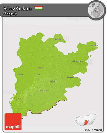 Physical 3D Map of Bács-Kiskun, cropped outside
