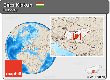 Shaded Relief Location Map of Bács-Kiskun, highlighted country