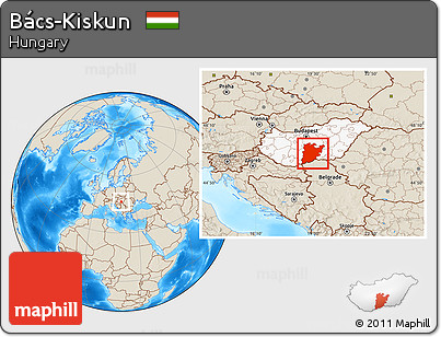 Shaded Relief Location Map of Bács-Kiskun, highlighted country