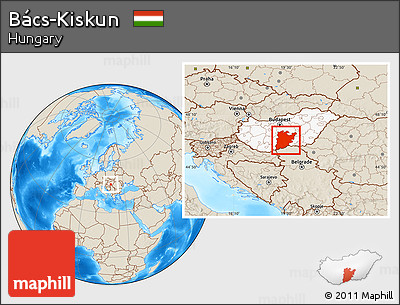 Shaded Relief Location Map of Bács-Kiskun, highlighted country