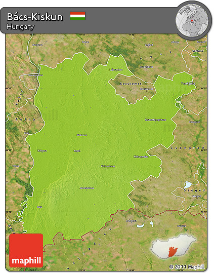 Physical Map of Bács-Kiskun, satellite outside