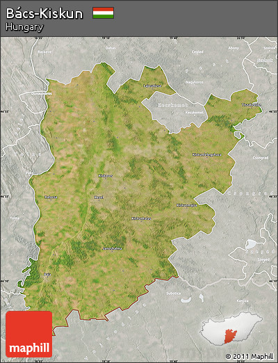 Satellite Map of Bács-Kiskun, lighten, semi-desaturated