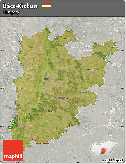 Satellite Map of Bács-Kiskun, lighten, semi-desaturated