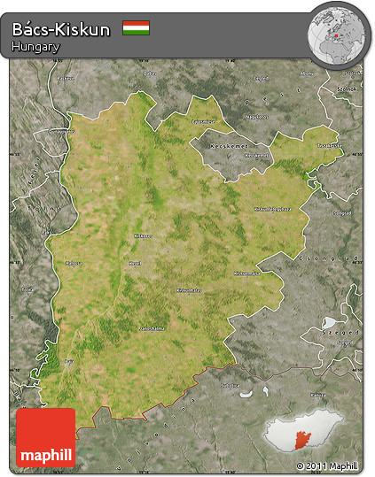 Satellite Map of Bács-Kiskun, semi-desaturated