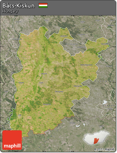 Satellite Map of Bács-Kiskun, semi-desaturated