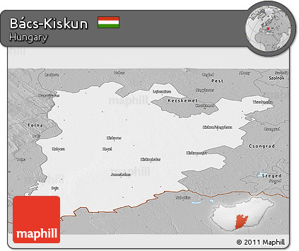 Gray Panoramic Map of Bács-Kiskun