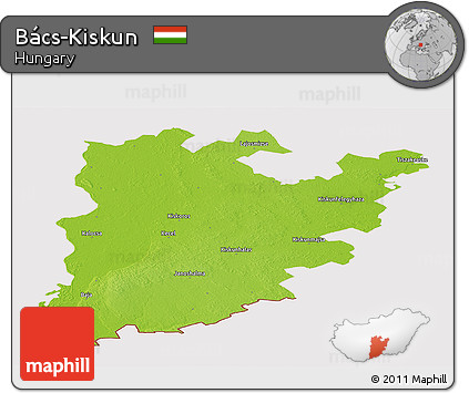 Physical Panoramic Map of Bács-Kiskun, cropped outside