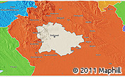 Shaded Relief 3D Map of Budapest, political outside