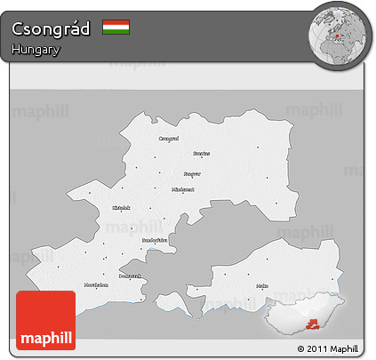 Gray 3D Map of Csongrád, single color outside