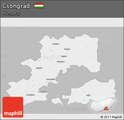 Gray 3D Map of Csongrád, single color outside