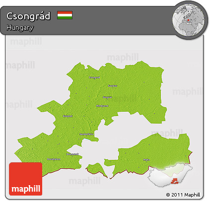 Physical 3D Map of Csongrád, cropped outside