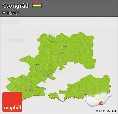 Physical 3D Map of Csongrád, cropped outside