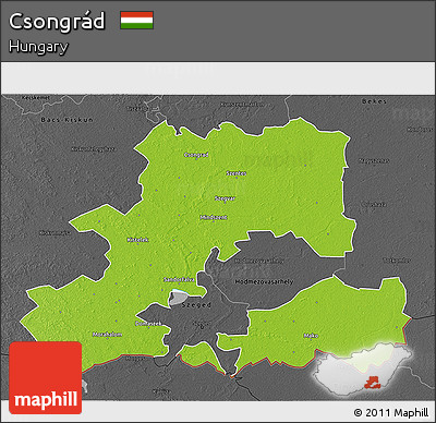 Physical 3D Map of Csongrád, darken, desaturated