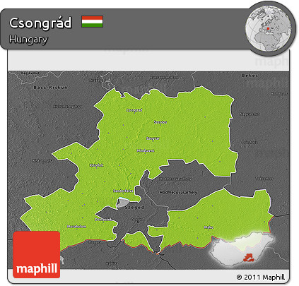 Physical 3D Map of Csongrád, darken, desaturated
