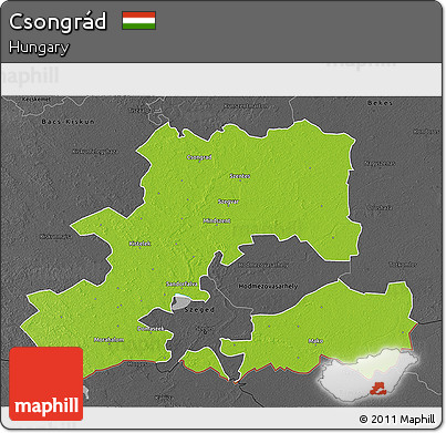 Physical 3D Map of Csongrád, darken, desaturated