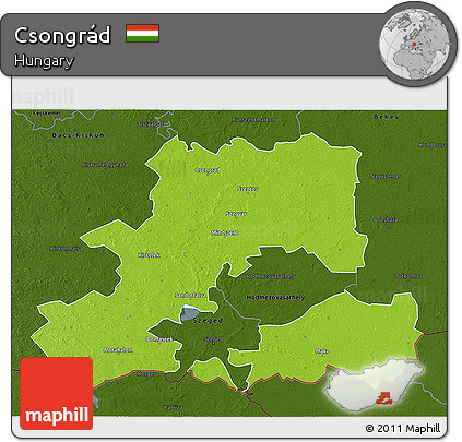 Physical 3D Map of Csongrád, darken