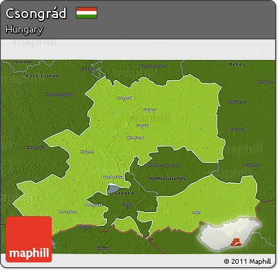 Physical 3D Map of Csongrád, darken