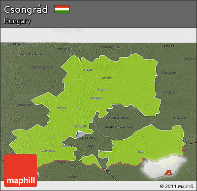 Physical 3D Map of Csongrád, darken, semi-desaturated
