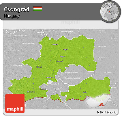 Physical 3D Map of Csongrád, lighten, desaturated